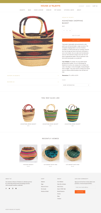 House of Talents Product Page - Basket