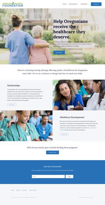 Portfolio: Oregon Nurses Foundation Home Page