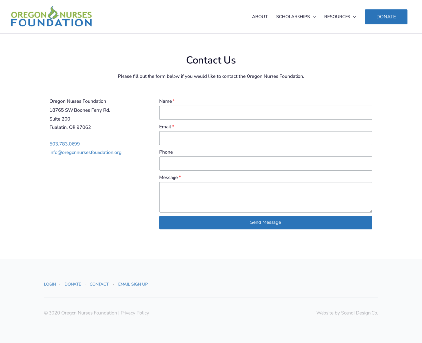 Portfolio: Oregon Nurses Foundation Contact Page